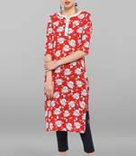 Janasya Red printed cotton ethnic-kurtis