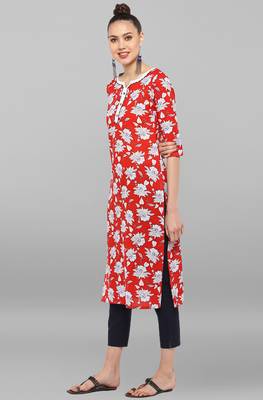 Janasya Red printed cotton ethnic-kurtis 3