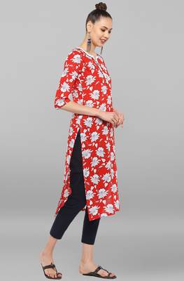 Janasya Red printed cotton ethnic-kurtis 4