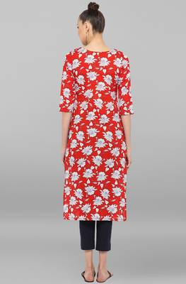 Janasya Red printed cotton ethnic-kurtis 5