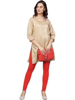 Women Red Cotton Lycra Solid Legging 3