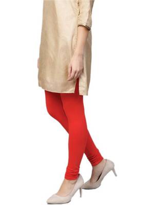 Women Red Cotton Lycra Solid Legging 4