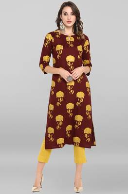 Janasya Brown printed rayon ethnic-kurtis 1