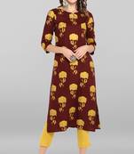 Janasya Brown printed rayon ethnic-kurtis