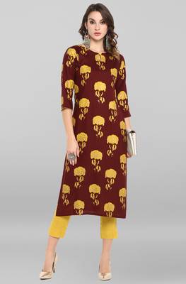 Janasya Brown printed rayon ethnic-kurtis 2
