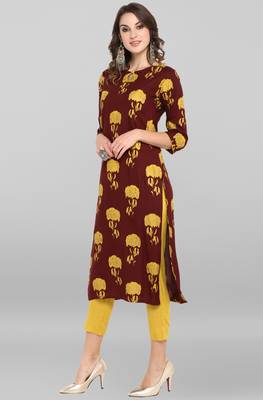 Janasya Brown printed rayon ethnic-kurtis 3