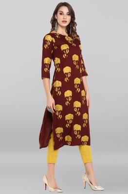 Janasya Brown printed rayon ethnic-kurtis 4