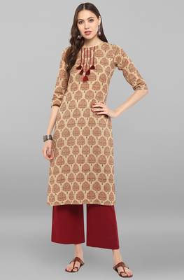 Janasya Beige printed cotton ethnic kurtis 1