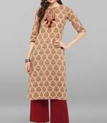 Janasya Beige printed cotton ethnic kurtis