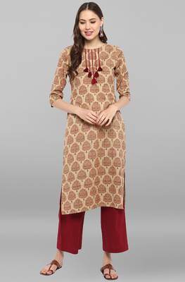 Janasya Beige printed cotton ethnic kurtis 2
