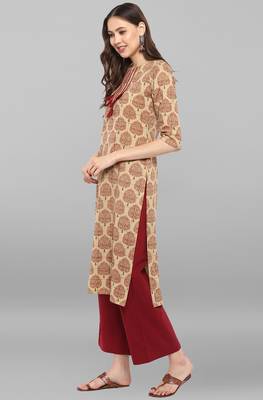 Janasya Beige printed cotton ethnic kurtis 3