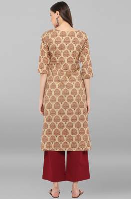 Janasya Beige printed cotton ethnic kurtis 5