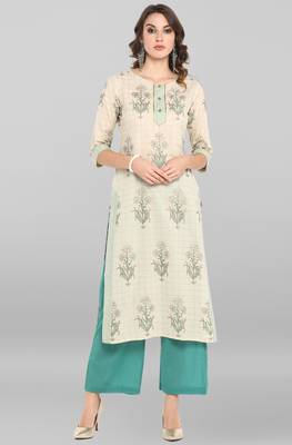 Janasya Off-white printed cotton ethnic-kurtis 1