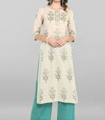 Janasya Off-white printed cotton ethnic-kurtis