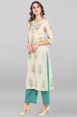 Janasya Off-white printed cotton ethnic-kurtis 3