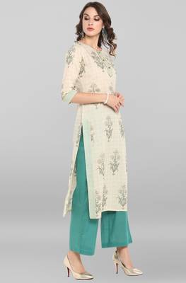 Janasya Off-white printed cotton ethnic-kurtis 4