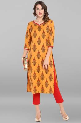 Janasya Orange printed cotton ethnic kurtis 2