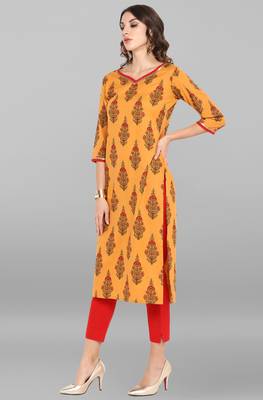 Janasya Orange printed cotton ethnic kurtis 3