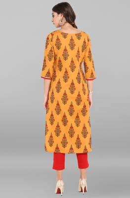 Janasya Orange printed cotton ethnic kurtis 5