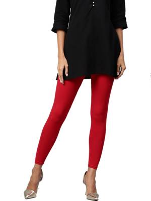 Red Cotton Lycra Solid Legging 1
