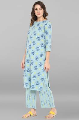 Janasya Sky-blue printed cotton ethnic-kurtis 3
