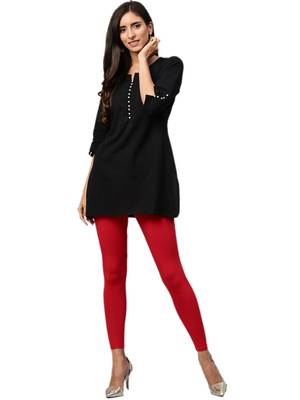 Red Cotton Lycra Solid Legging 4