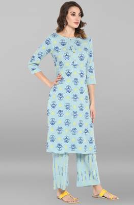 Janasya Sky-blue printed cotton ethnic-kurtis 4