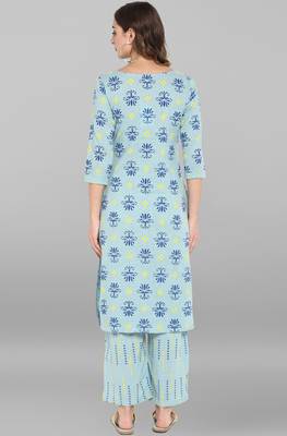 Janasya Sky-blue printed cotton ethnic-kurtis 5