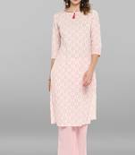 Janasya White printed cotton ethnic-kurtis