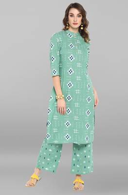 Janasya Sea-green printed cotton ethnic-kurtis 2