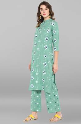 Janasya Sea-green printed cotton ethnic-kurtis 3