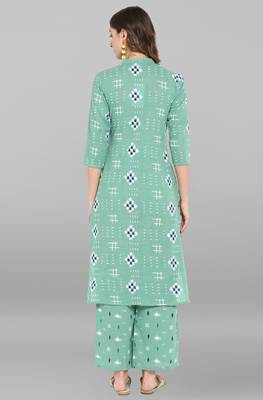 Janasya Sea-green printed cotton ethnic-kurtis 5