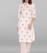 Janasya White printed cotton ethnic kurtis