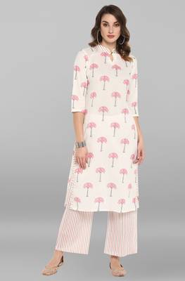 Janasya White printed cotton ethnic kurtis 2