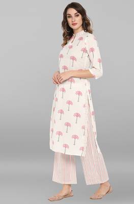 Janasya White printed cotton ethnic kurtis 3