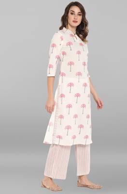 Janasya White printed cotton ethnic kurtis 4