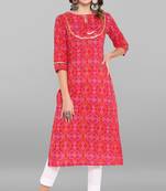 Pink printed cotton ethnic kurtis