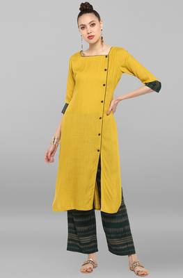 Janasya Mustard plain rayon ethnic-kurtis 1
