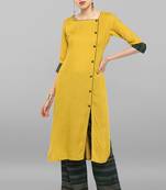 Janasya Mustard plain rayon ethnic-kurtis