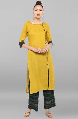Janasya Mustard plain rayon ethnic-kurtis 2