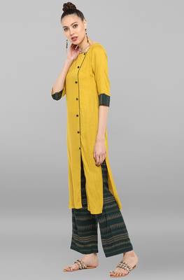 Janasya Mustard plain rayon ethnic-kurtis 3
