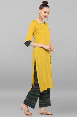 Janasya Mustard plain rayon ethnic-kurtis 4