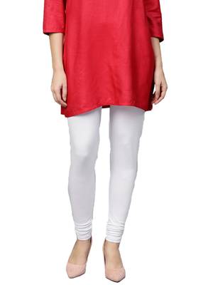 White Cotton Lycra Solid Legging 1