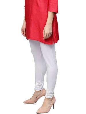 White Cotton Lycra Solid Legging 3