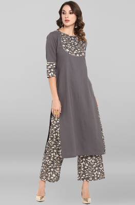 Janasya Grey printed cotton ethnic-kurtis 1