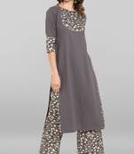 Janasya Grey printed cotton ethnic-kurtis