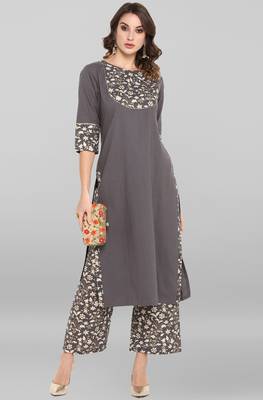 Janasya Grey printed cotton ethnic-kurtis 2