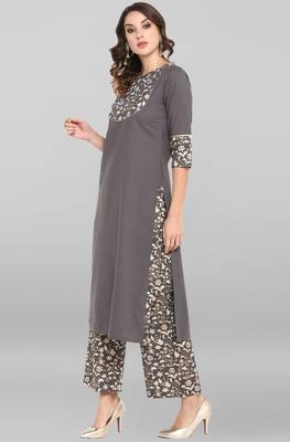 Janasya Grey printed cotton ethnic-kurtis 3