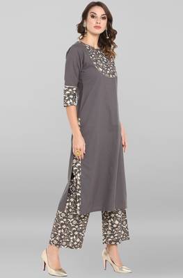 Janasya Grey printed cotton ethnic-kurtis 4