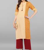 Janasya Yellow printed cotton ethnic-kurtis